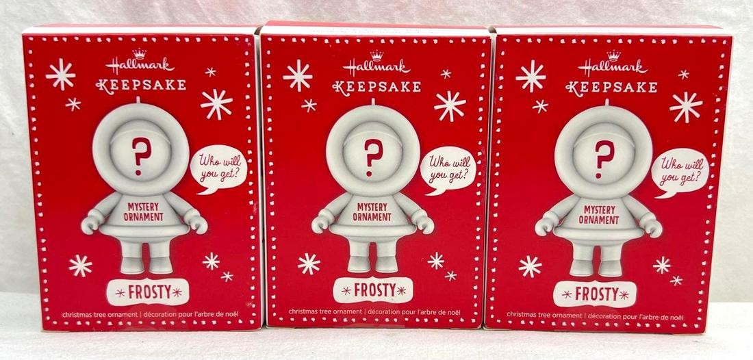Hallmark Keepsake Ornaments Lot of 3 Frosty Friends Mystery Ornament: Hallmark Keepsake Ornaments Lot of 3 Frosty Friends Mystery Ornament. This lot includes, Three- 2013 Frosty Mystery Ornaments. What one will you get? Just check the photo's. Ornaments are in excel
