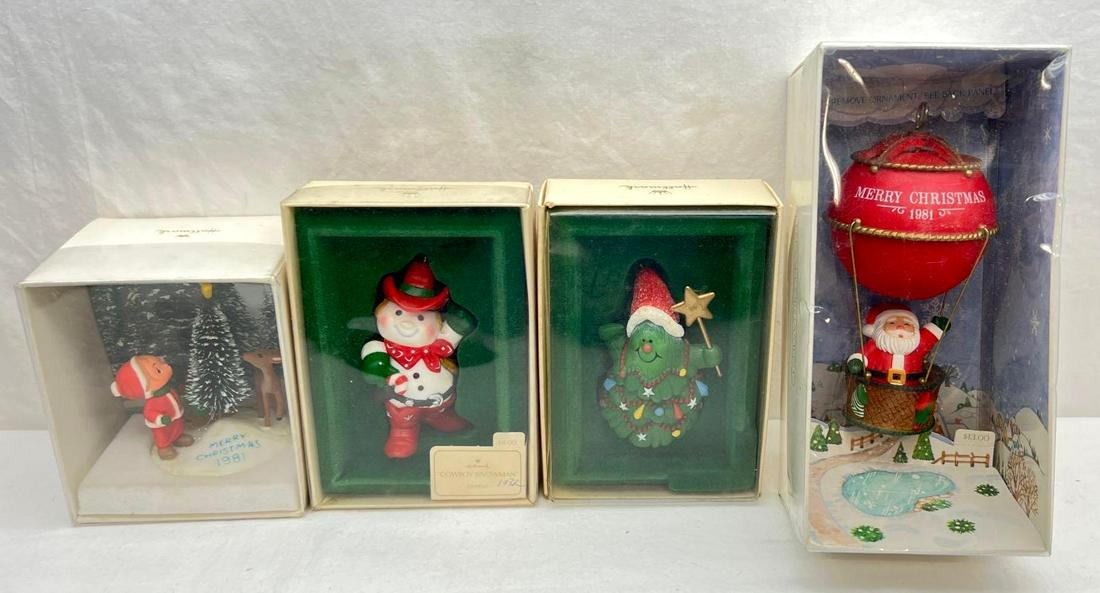 Hallmark Keepsake Ornaments Lot of 4 Sailing Santa Cowboy Snowman and More: Hallmark Keepsake Ornaments Lot of 4 Sailing Santa Cowboy Snowman and More. This lot includes, 1981 Sailing Santa, 1981 Winter Ocean, 1982 Cowboy Snowman, 1982 Holiday Tree. Ornaments are in great con