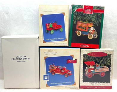 Hallmark Keepsake Ornaments Lot of 5 Fire Trucks Here Comes Santa and Kiddie Car Classics: Hallmark Keepsake Ornaments Lot of 5 Fire Trucks Here Comes Santa and Kiddie Car Classics. This lot includes, 1992 Kringle Tours, fourteenth in the Here Comes Santa Series, one seats on upper deck hav