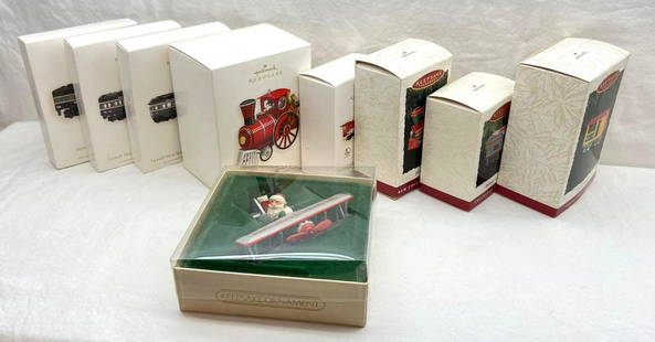 Hallmark Keepsake Ornaments Lot of 9 Planes and Lionel Trains: Hallmark Keepsake Ornaments Lot of 9 Planes and Lionel Trains. This great lot includes, 1994 Yuletide Central, first in the Yuletide Central series, cow catcher is chipped, 1995 Yuletide Central,