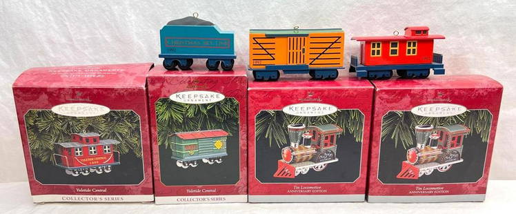 Hallmark Keepsake Ornaments Lot of 7 Trains Tin Locomotive Yuletide Central and More: Hallmark Keepsake Ornaments Lot of 7 Trains Tin Locomotive Yuletide Central and More. This lot includes, Two-1998 Tin Locomotive Anniversary Edition, 1997 Yuletide central, fourth in the Yuletide Cent