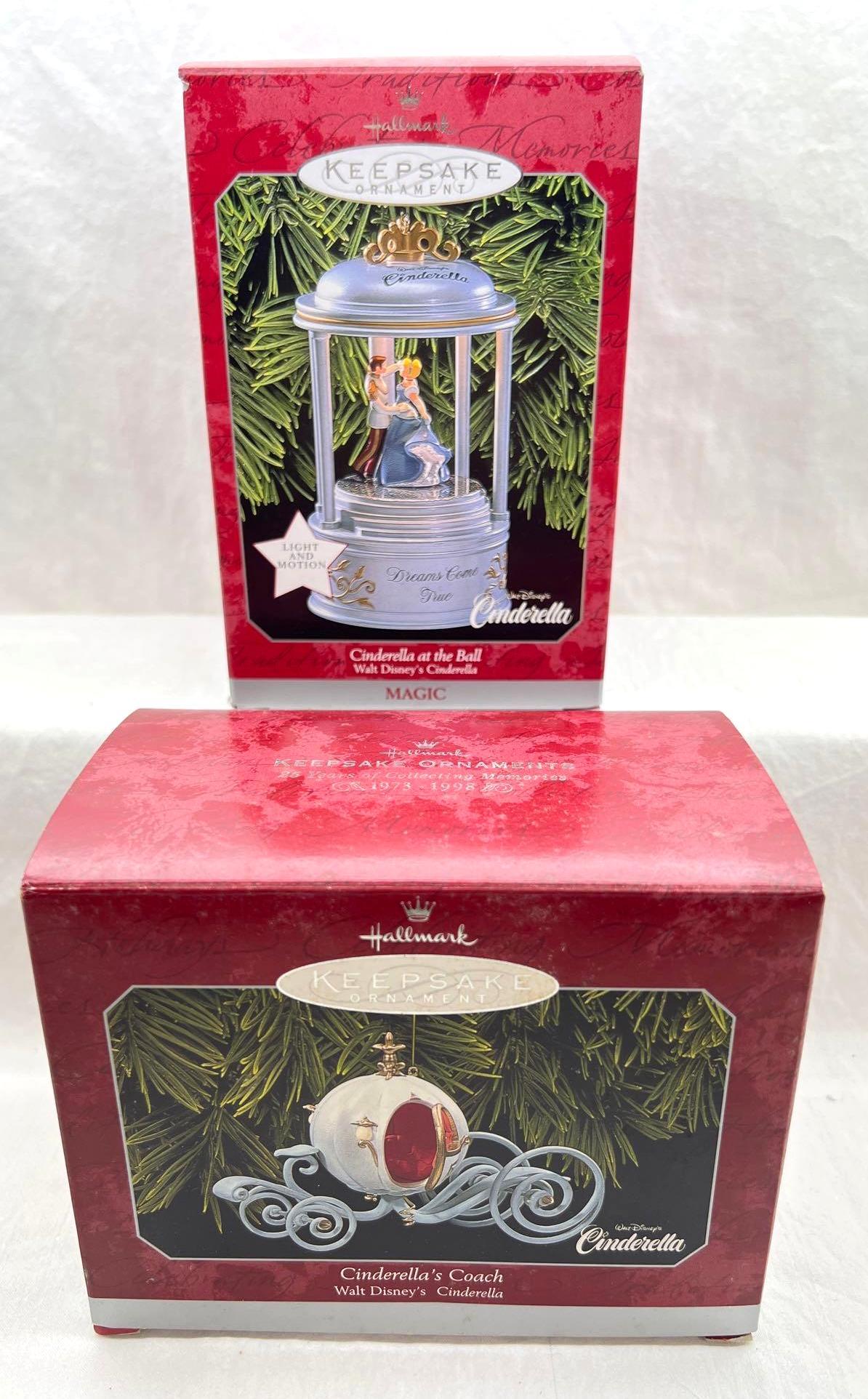 Hallmark Keepsake Ornaments Cinderella Lot of 2: Hallmark Keepsake Ornaments Cinderella Lot of 2. This lot includes, 1998 Cinderella's Coach, 1998 Cinderella At The Ball, magic light and motion. Ornaments are in excellent condition. Boxes are mi