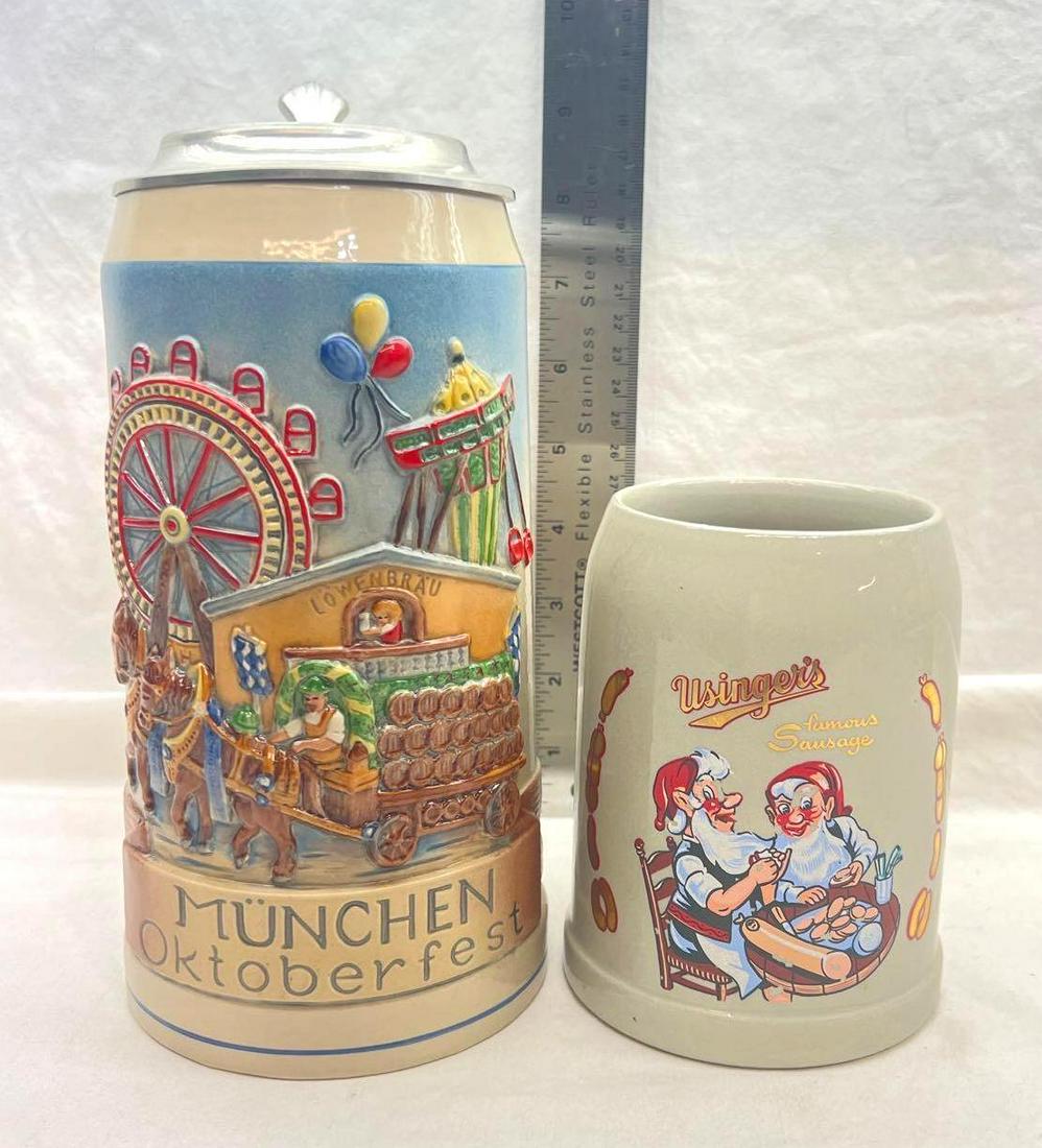 Two Beer Steins Usingers Sausage and Lï¿½wenbrï¿½u (1 of 8)