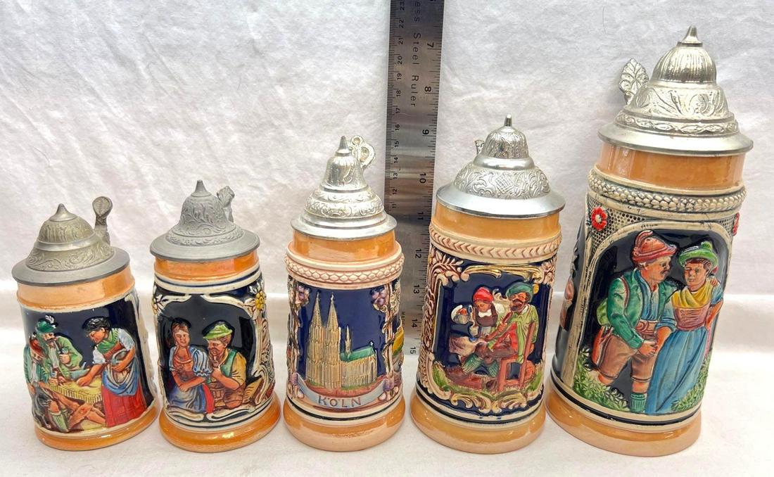 Five DBGM Gerz and Unmarked Beer Steins (1 of 17)
