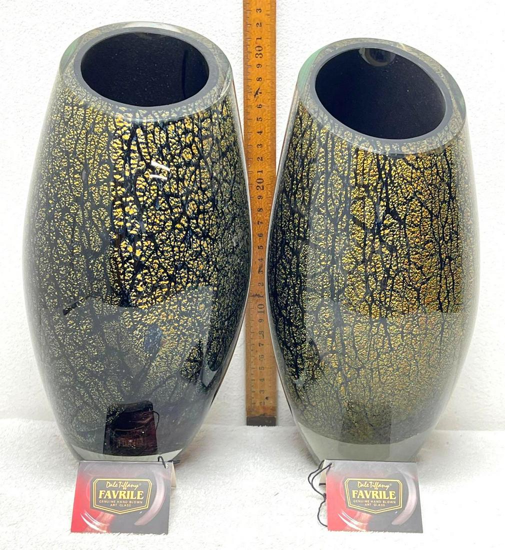 Two Dale Tiffany favrile hand blown art glass vases gold adventurine (1 of 9)