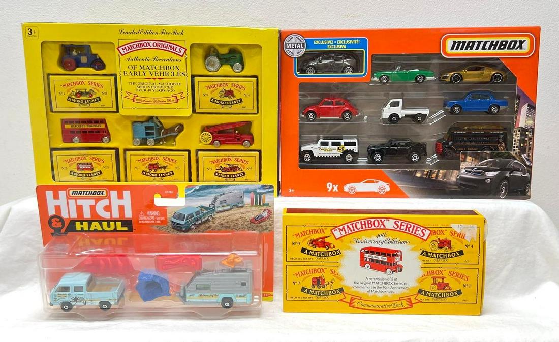 Matchbox die-cast cars in original packages: Matchbox die-cast cars in original packages. Packages show little wear, some price sticker removal, some very light wear. Vehicles appear to have never been removed from packages. Matchbox Series 40th