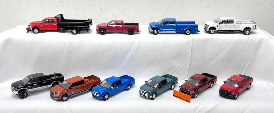 Ten Greenlight 1/64 die-cast F350 Chevy and Dodge 3500 Dodge 2500 trucks (1 of 16)