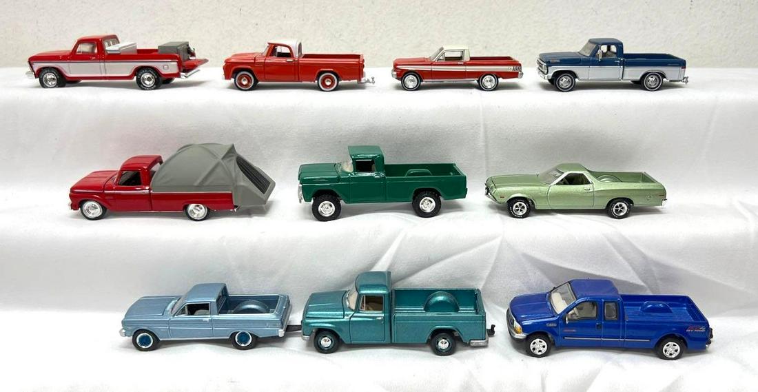 Ten 1/64 die-cast Hot Wheels Johnny Lightning Greenlight pickup trucks (1 of 10)