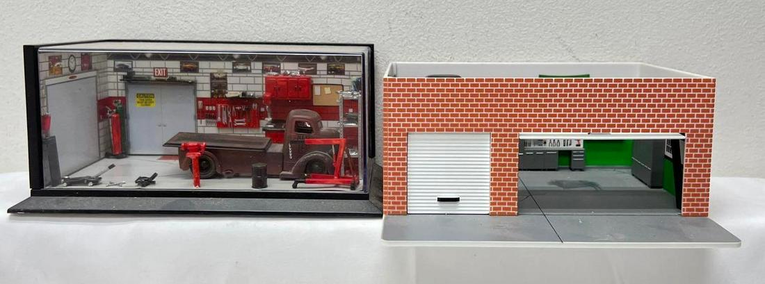 1/64 Centuri Shop Jada 1947 Ford COE Greenlight Garage M2 Machines lift 1959 GMC: 1/64 scale die-cast Centuri Shop with Jada Toys 1947 Ford COE truck (drill press has a loose handle, easily glued back in place). Greenlight Garage with M2 Machines lift with M2 Machines 1959 GMC V8 p