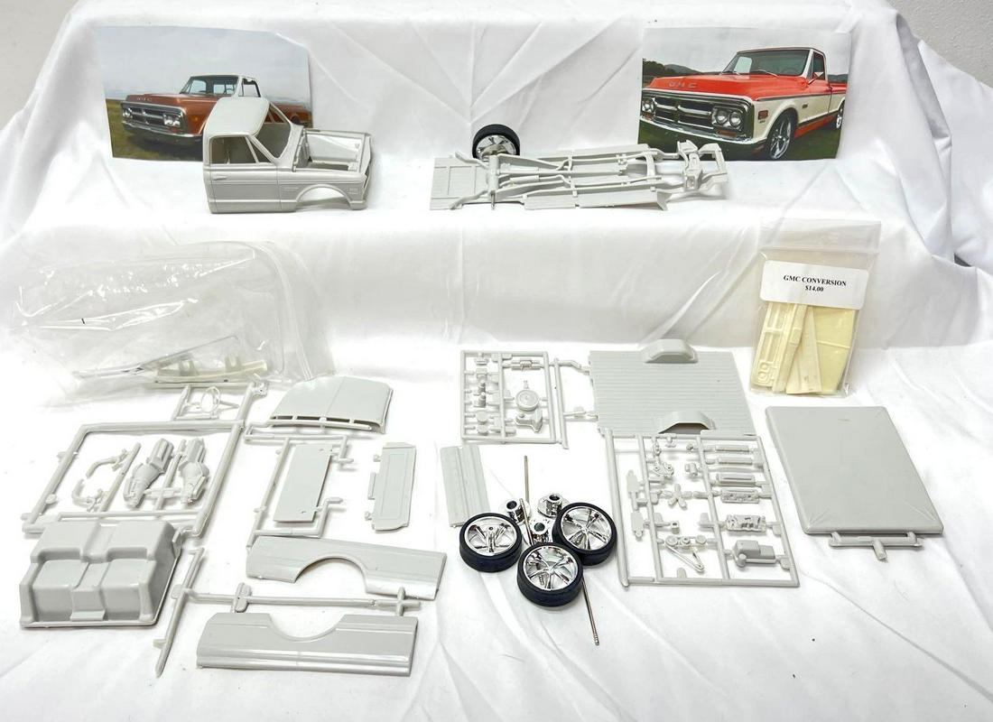 1:25 AMT 1972 Fleetside Chevrolet C-10 w/resin cast GMC conversion parts: 1:25 AMT 1972 Fleetside Chevrolet C-10 w/resin cast GMC conversion parts and custom wheels with tires. Items have been displayed/stored, very little dust. This may or may not be complete. Carefully vi