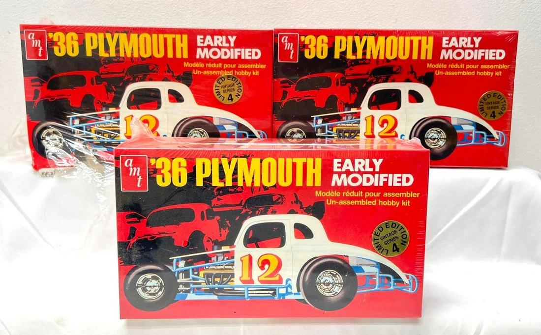 Three AMT 1/25 8667 '36 Plymouth Early Modified model kits in sealed boxes (1 of 6)