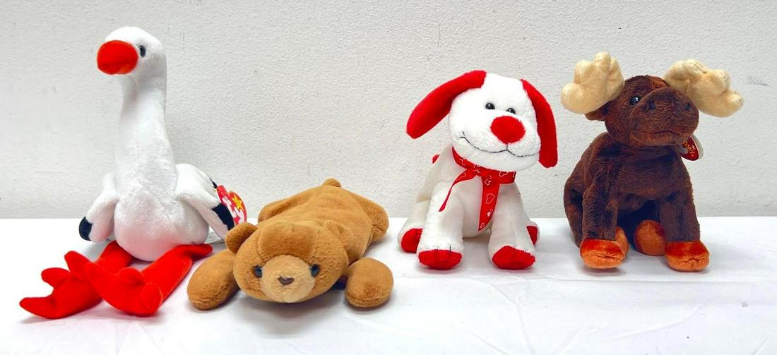 Four Plush Ty Beanie Babies Stilts Zeus Cubbie Heartbeat Auction