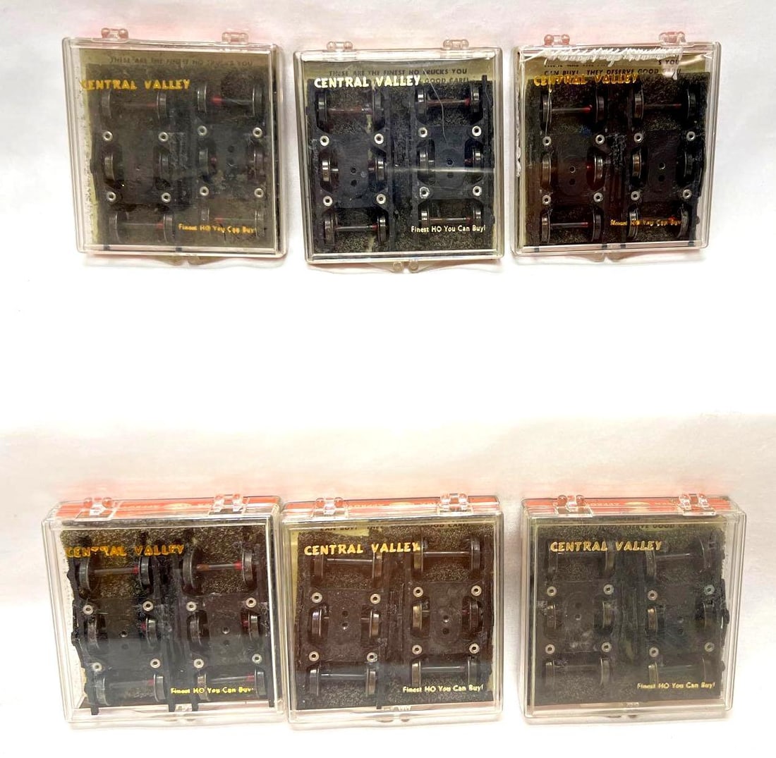 HO Gauge Six Central Valley T-21 6-wheel passenger trucks NIP: HO Gauge Six Central Valley T-21 6-wheel passenger trucks NIP, New In Package, never installed or run. Please view the photos of the items in this lot carefully as they are being sold as they are show