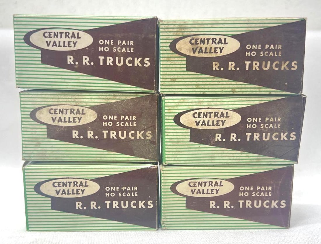 Six pairs Central Valley HO Scale T-21 6-wheel passenger trucks NOS (1 of 3)