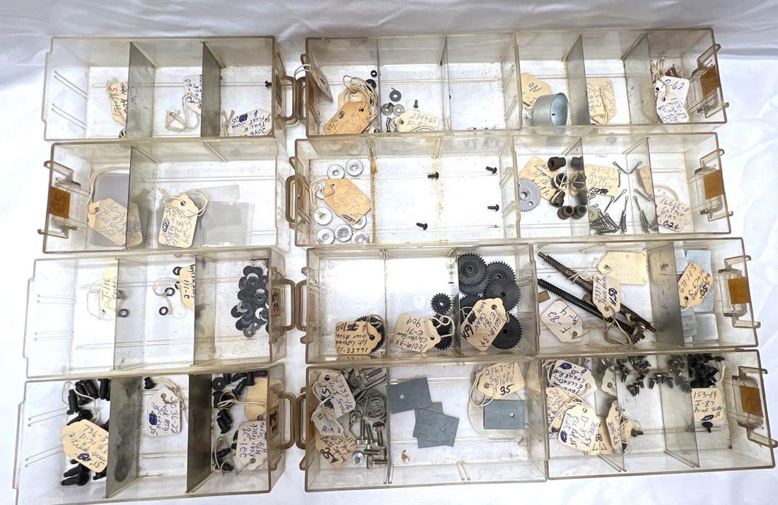 Postwar Lionel O Gauge 3656 155 483 671 1666E 2367 parts: Postwar Lionel O Gauge NOS New Old Stock, original factory service station replacement repair parts, never used or installed. Most parts are numbered or identified; 3656, 155, 483, 671, 1666E, 2367, 2