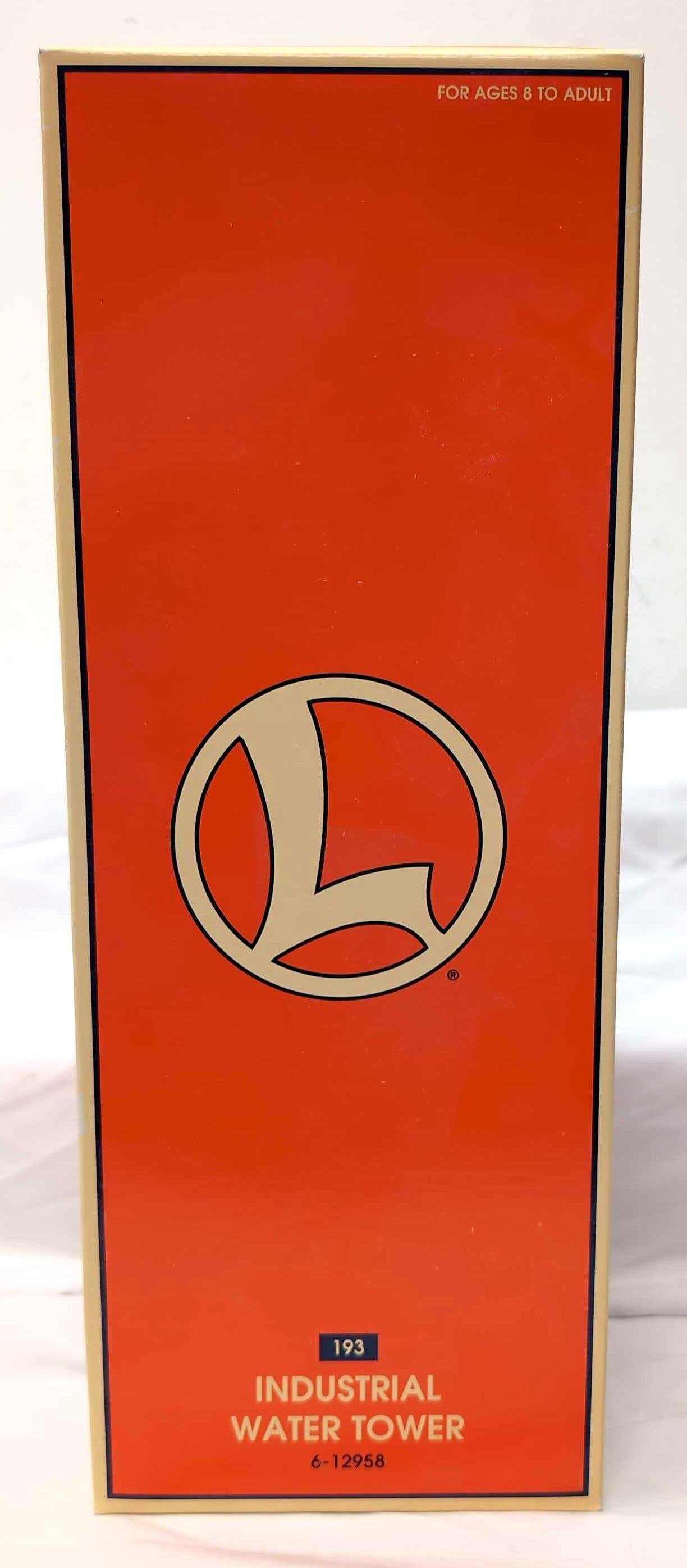 Modern Lionel O GA 12958 No. 193 Industrial Water: Modern Era Lionel O Gauge 12958 No. 193 Industrial Water Tower, complete. Appears to have never been operated or displayed, C9. Box shows little to no wear, clean, bright, square and solid. Please vie