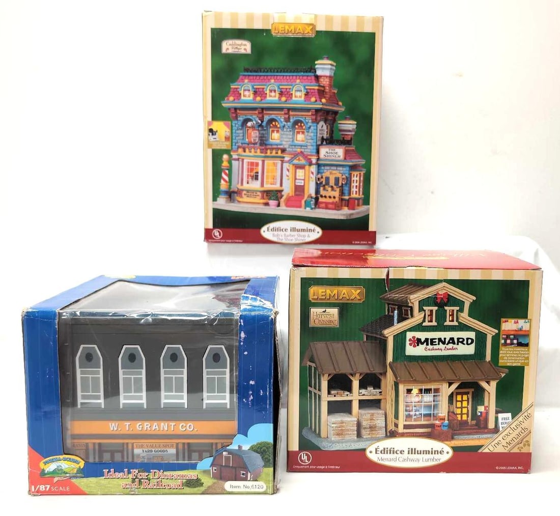 Two Lemax and one Imex train layout buildings in original box (1 of 5)