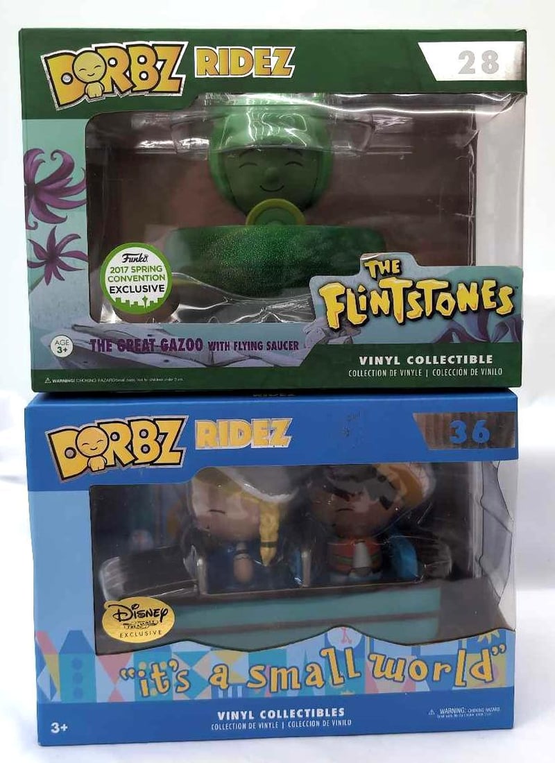 Funko Pop! 28 The Great Gazoo 36 Disney: Funko Pop! Dirbz Ridez 28 The Flintstones The Great Gazoo and 36 Disney it's a small world, vinyl figures, Mint in original packages. Items have never been removed from packages. Boxes/packages have d
