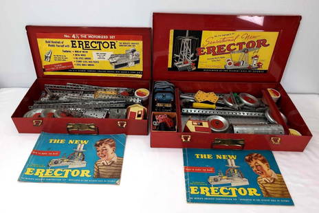 Two Vintage Gilbert Erector Sets: Two Vintage Gilbert Erector Sets A.C. Gilbert Co. No. 7-1/2 Engineer's Set with instructions book and No. 4-1/2 The Motorized Set with book. Sets may or may not be complete. Both sets have books. Both