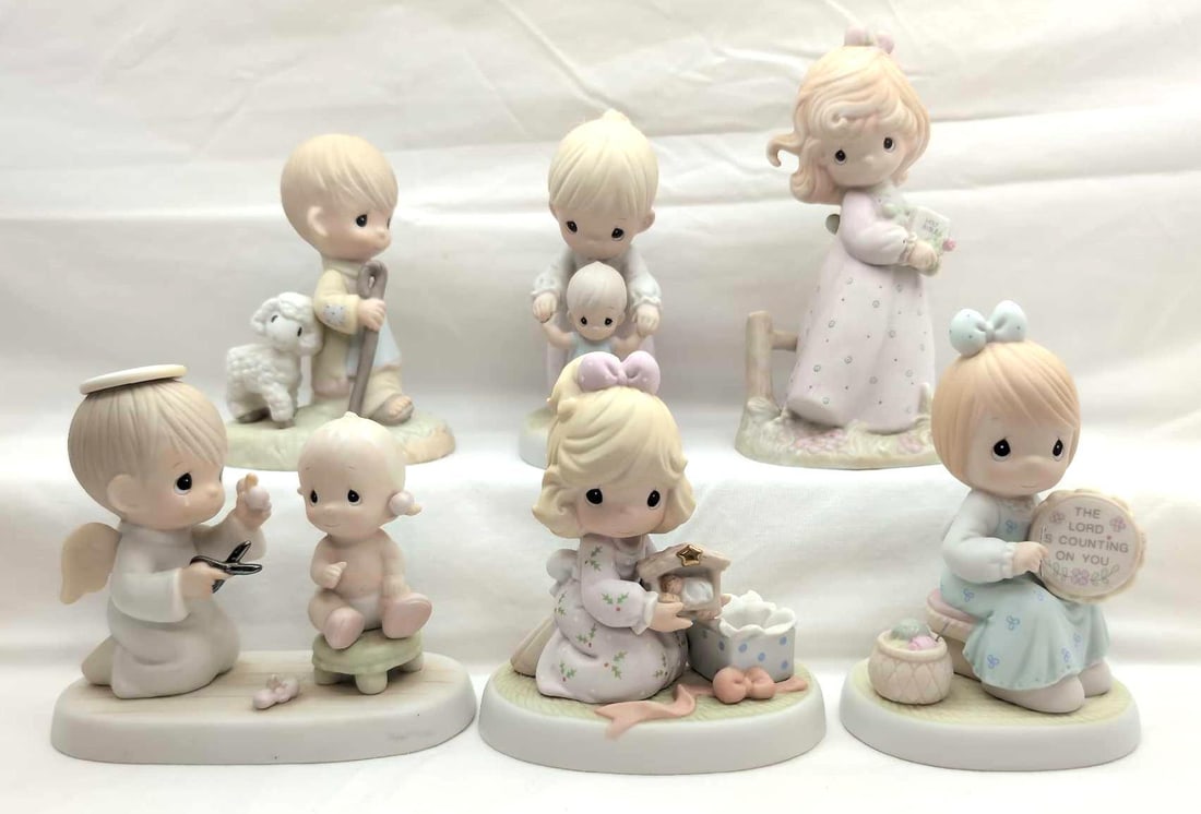 Precious Moments 6 Babys First Hair Cut The Lord Is Counting On You and More: Precious Moments lot of six Baby's First Hair Cut, The Lord Is Counting On You and More. This lot includes; He Leadeth Me E1377R, The Lord Is Counting On You 531707, Special Edition On Step At A Time 