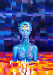 Expanding Consciousness: An Alien woman on a different planet, who I imagine to have similar spiritual experiences. Original Artwork by MJ Yunko Materials & Techniques: Acrylic on Linen