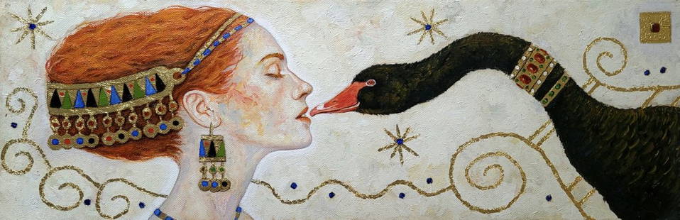 LEDA #2 By Bahman, Oil on Canvas: Artist: Bahman Self-taught artist, my work is influenced by various Schools, from the encaustic paintings of the antiquity (the Fayum portraits) to the more refined works of the 18th century. It combi