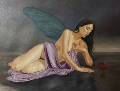 The Wait (L'attesa)By Maximilian Mura, Oil on Canvas: Artist: Maximilian Mura Maximilian Mura is Italian, born on July 16, 1975. After graduating in Economics and Commerce. He started to explore his innate passion for art. On his own, he began to study d