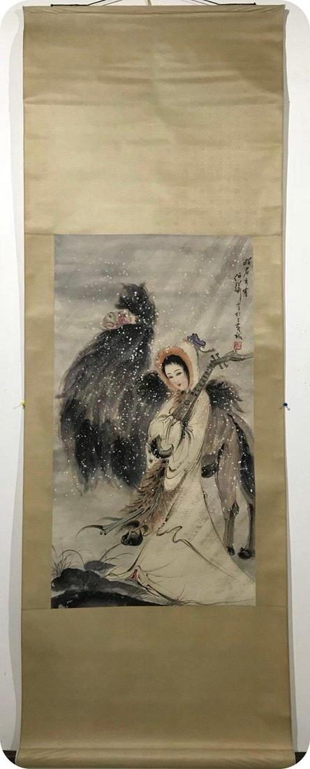 Chinese figure painting scroll signed by Bai Bohua (1 of 6)