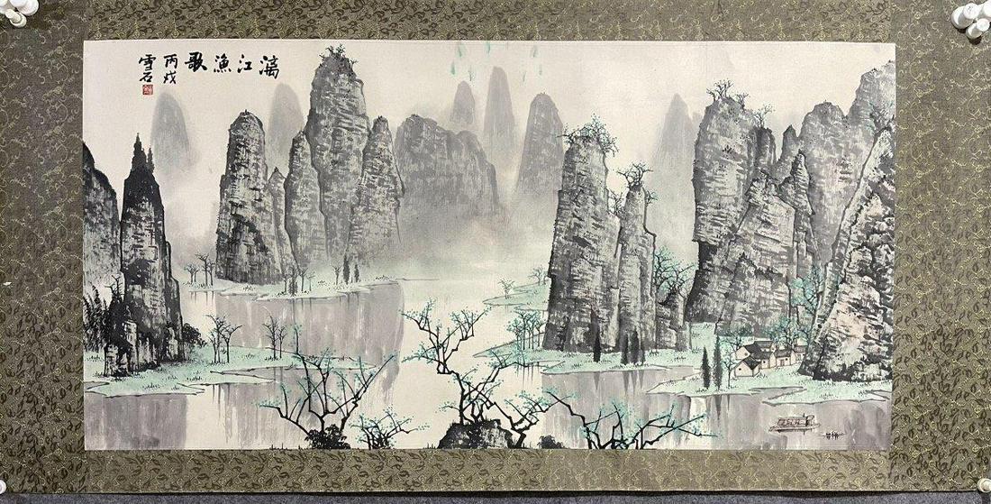 The mirror core of Chinese landscape painting signed by Bai Xueshi (1 of 6)