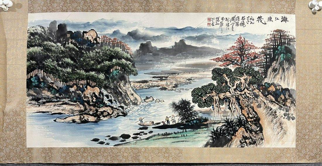 The mirror core of Chinese landscape painting signed by Guan Shanyue (1 of 6)