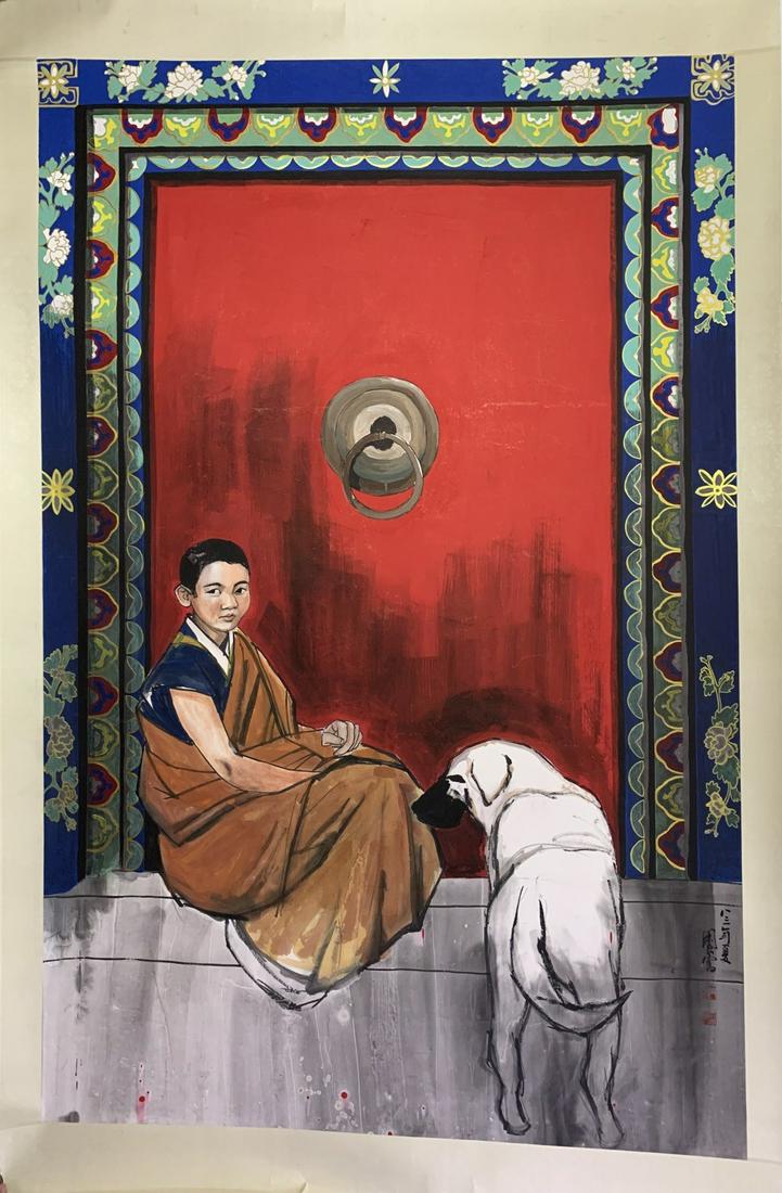 Giant Chinese figure painting mirror core signed by shiguoliang (1 of 4)