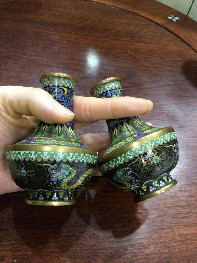 A pair of parrot bottles with cloisonne dragon pattern "made by old Tianli" in the Republic of China (1 of 9)