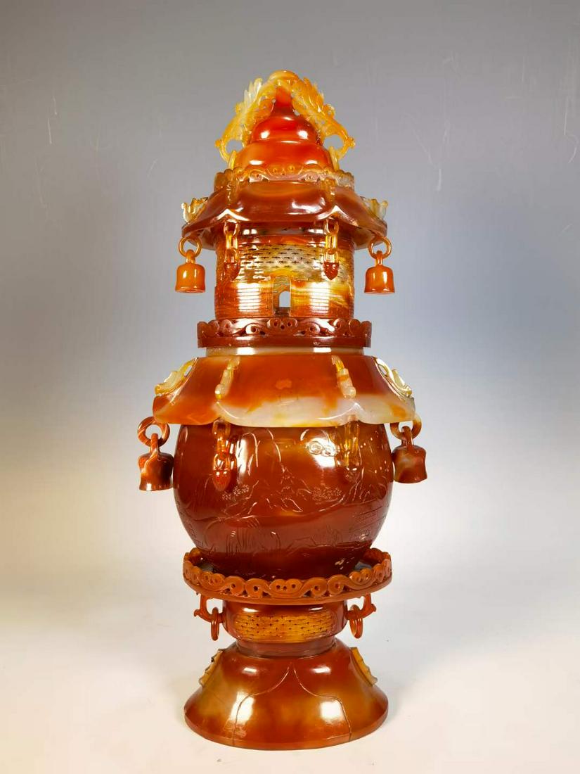 Agate hollowed out pagoda shaped bottle for landscape painting. (1 of 9)