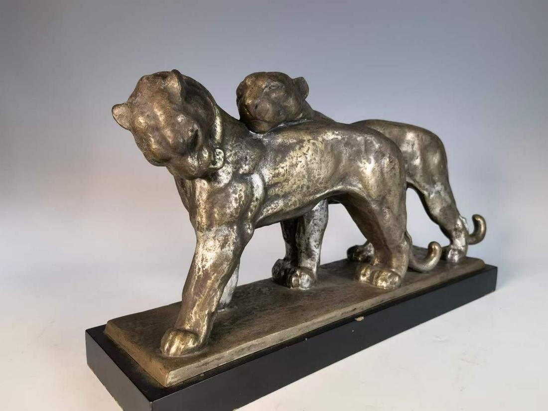Copper gilding silver casting double leopard desk ornament (1 of 9)