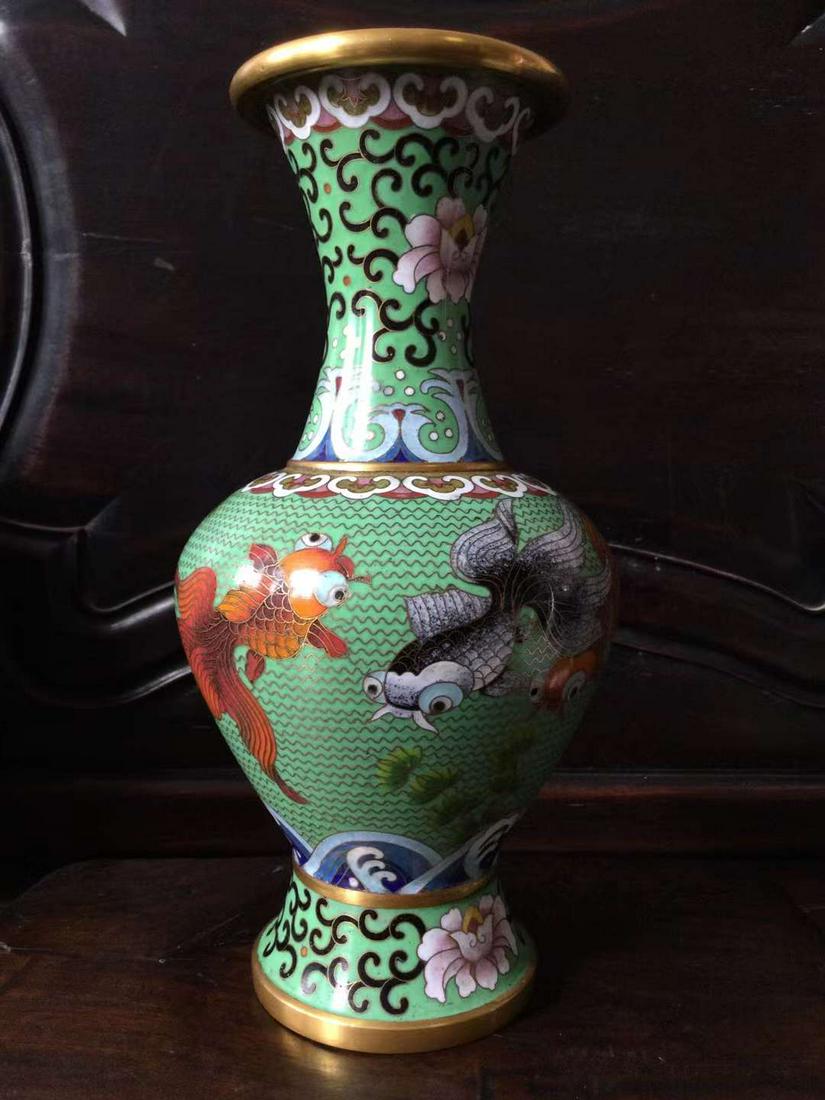 Cloisonne, grass, green, gold and jade vase in the early days of Liberation (1 of 9)