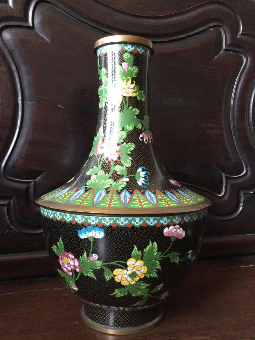 Republic of China exquisite Cloisonne longevity brocade ground exquisite flower pattern cap bottle (1 of 9)