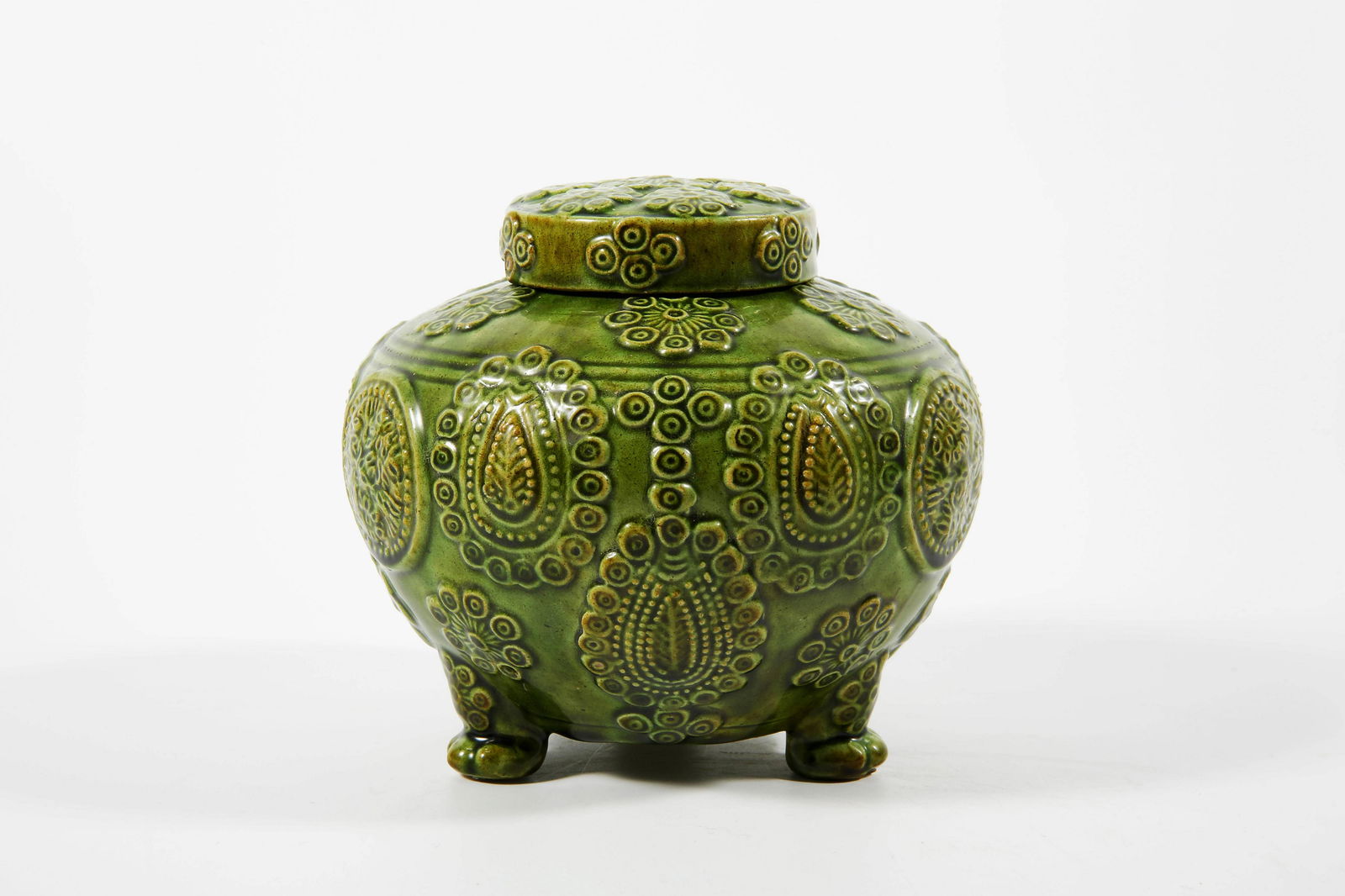 Celadon Glazed Covered Jar with Applique Design (1 of 10)