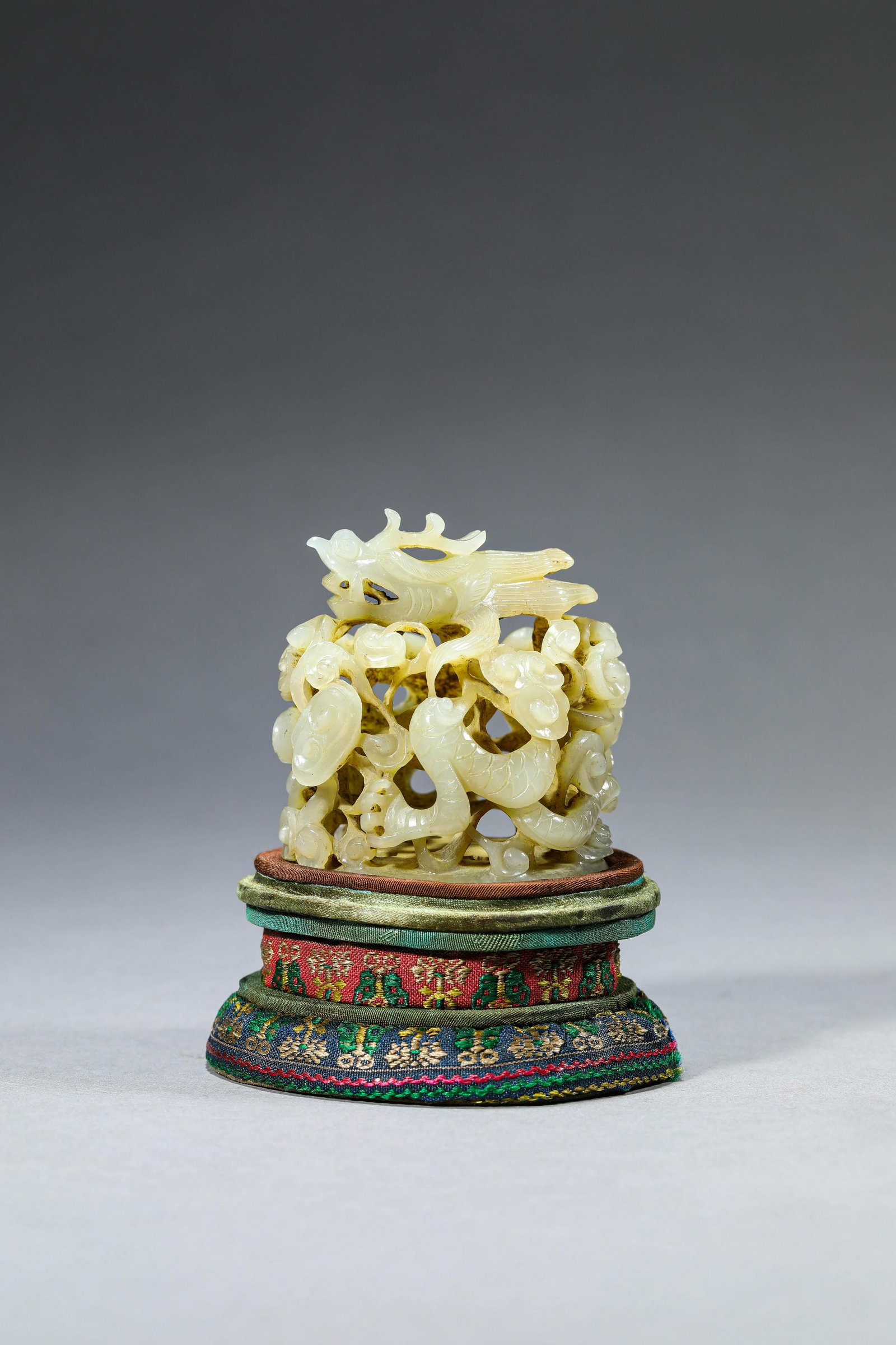 A Chinese Jade Openwork Dragon Censer Decoration (1 of 7)