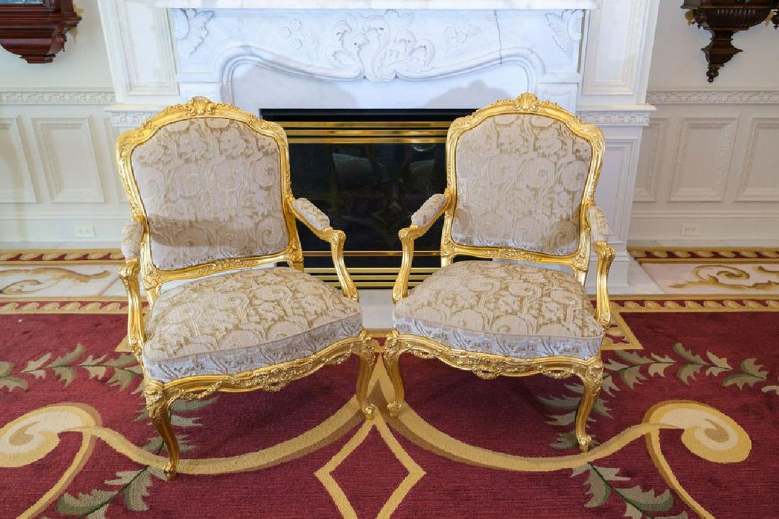 Pair (2)of Arm Chairs Louis XV Style Carved w/cut: Pair (2)of Arm Chairs Louis XV Style Carved w/cut velvet upholstery, Approx. 41"H x 25"W x 23"D