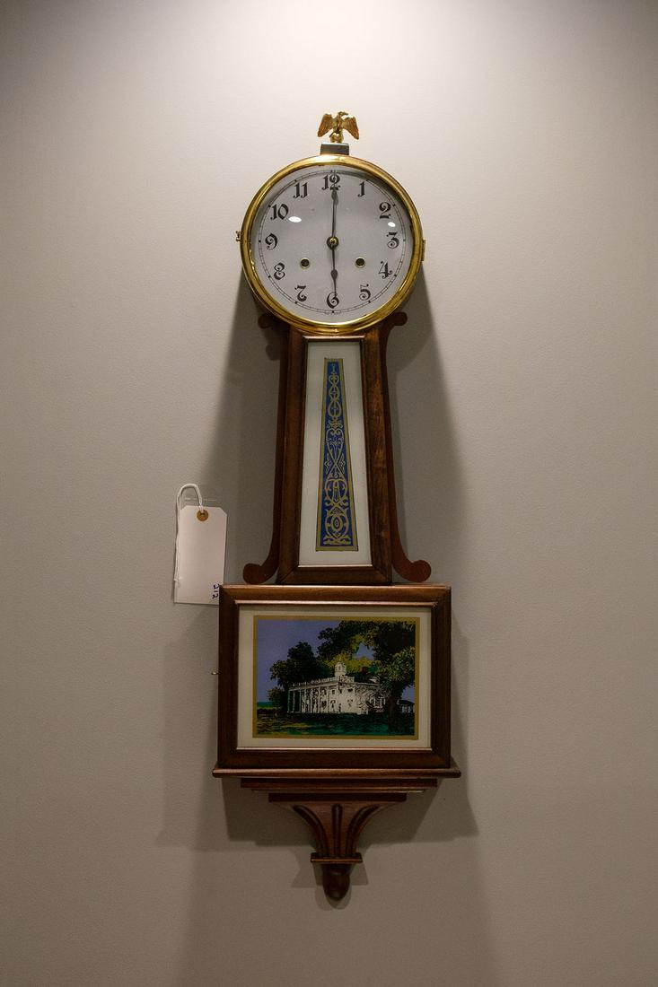 Banjo clock with reverse painting of Mt Vernon mahogany (1 of 2)
