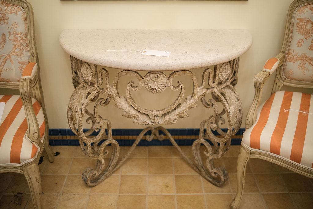Iron wall mount console limestone top (1 of 2)