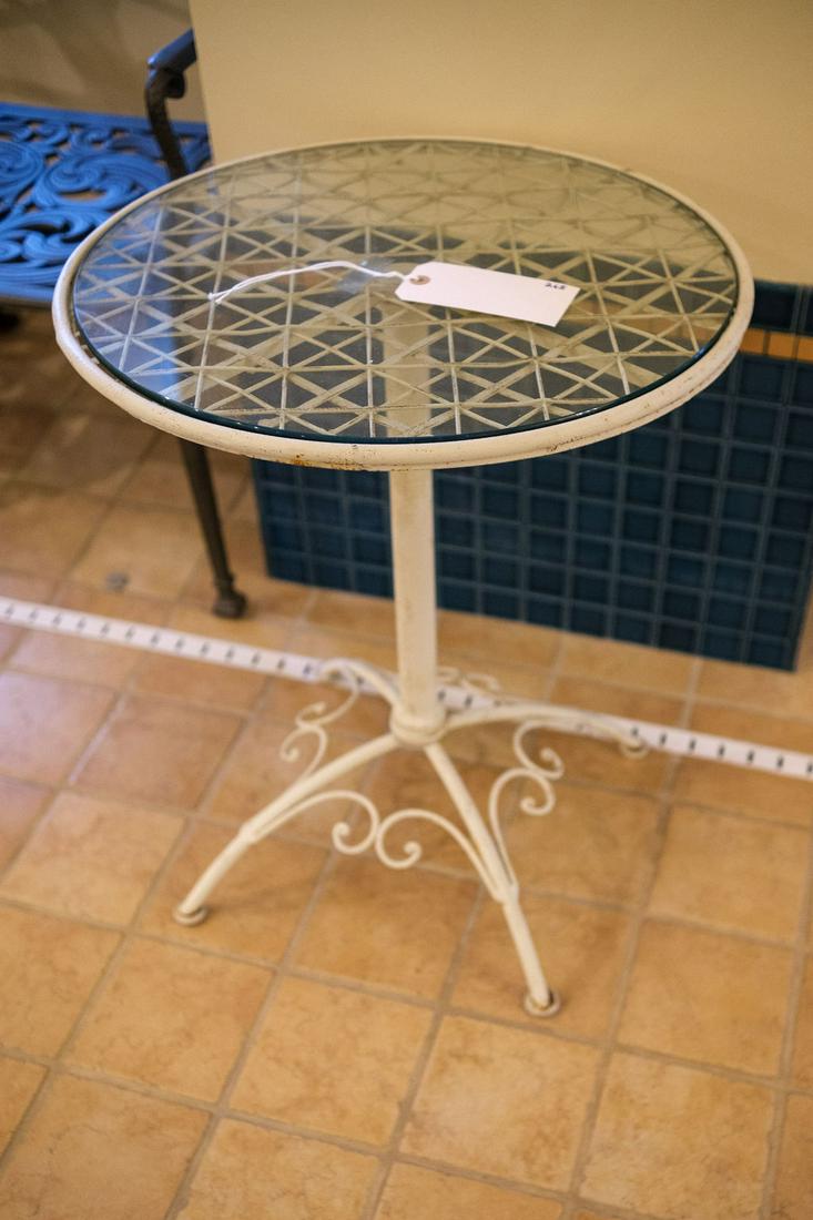 Round pedestal iron side table with latus top (1 of 2)