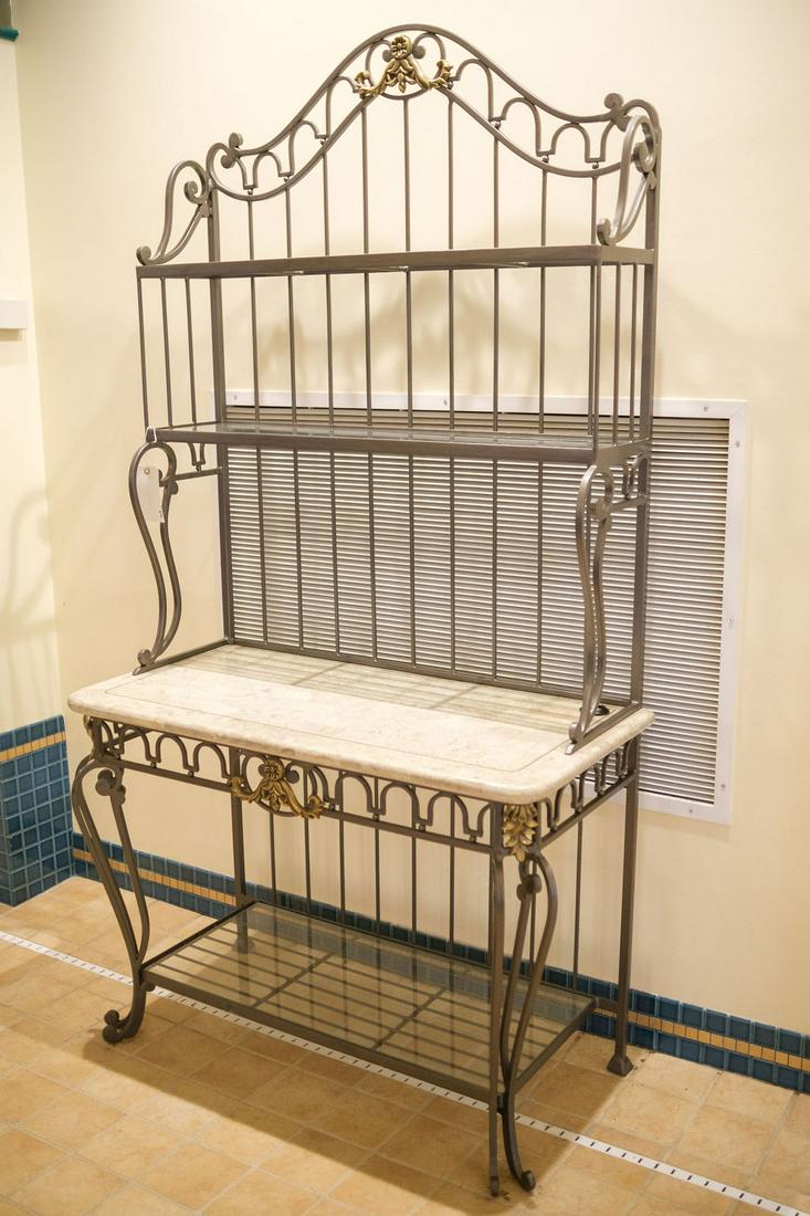 Wrought iron bakers rack 2024 with marble shelves