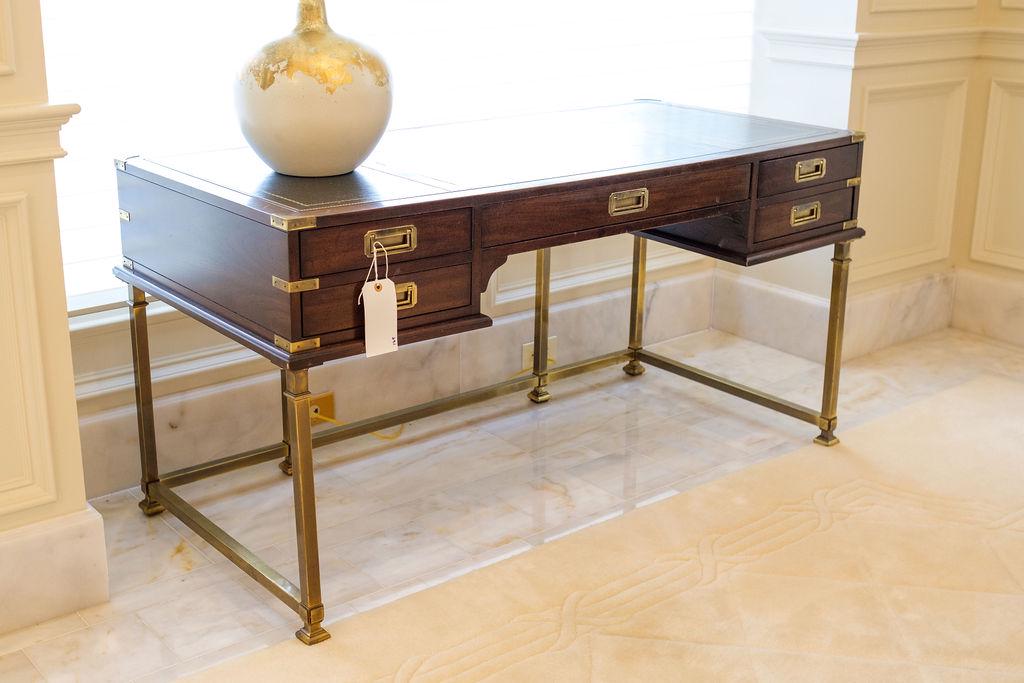 Sligh furniture campaign style desk w/triple tooled (1 of 4)