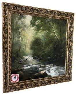 Framed Original Painting by Ron Williams on Canvas, Rushing Stream through Forest (1 of 1)