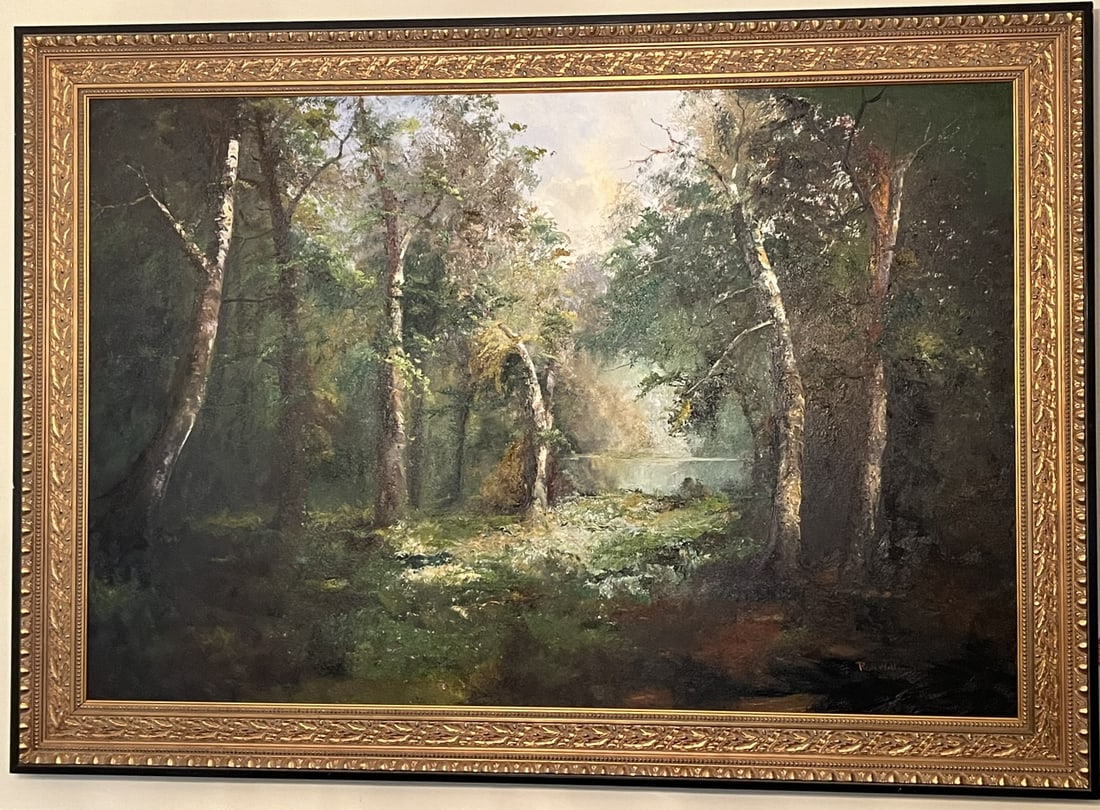 Framed Original Painting by Ron Williams, Summer Wooded Pasture with Pond (1 of 2)
