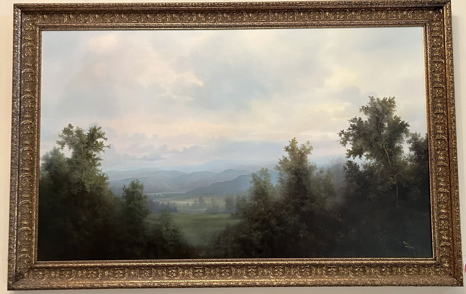 Framed Original Oil on Canvas by Ron Williams, Misty Summer Skies Over Valley and Mountainscape from (1 of 3)