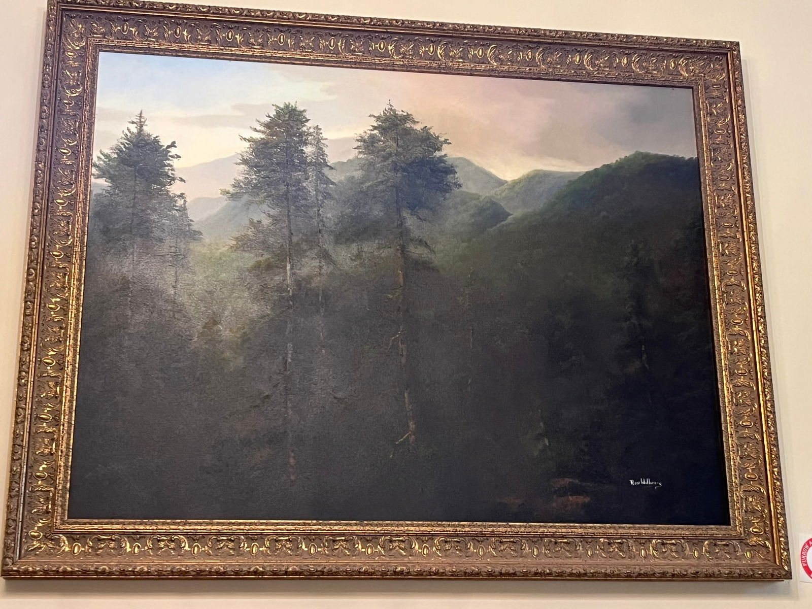 Framed Original Oil on Canvas by Ron Williams, Summer Mountainscape with Spruce in Foreground (1 of 2)