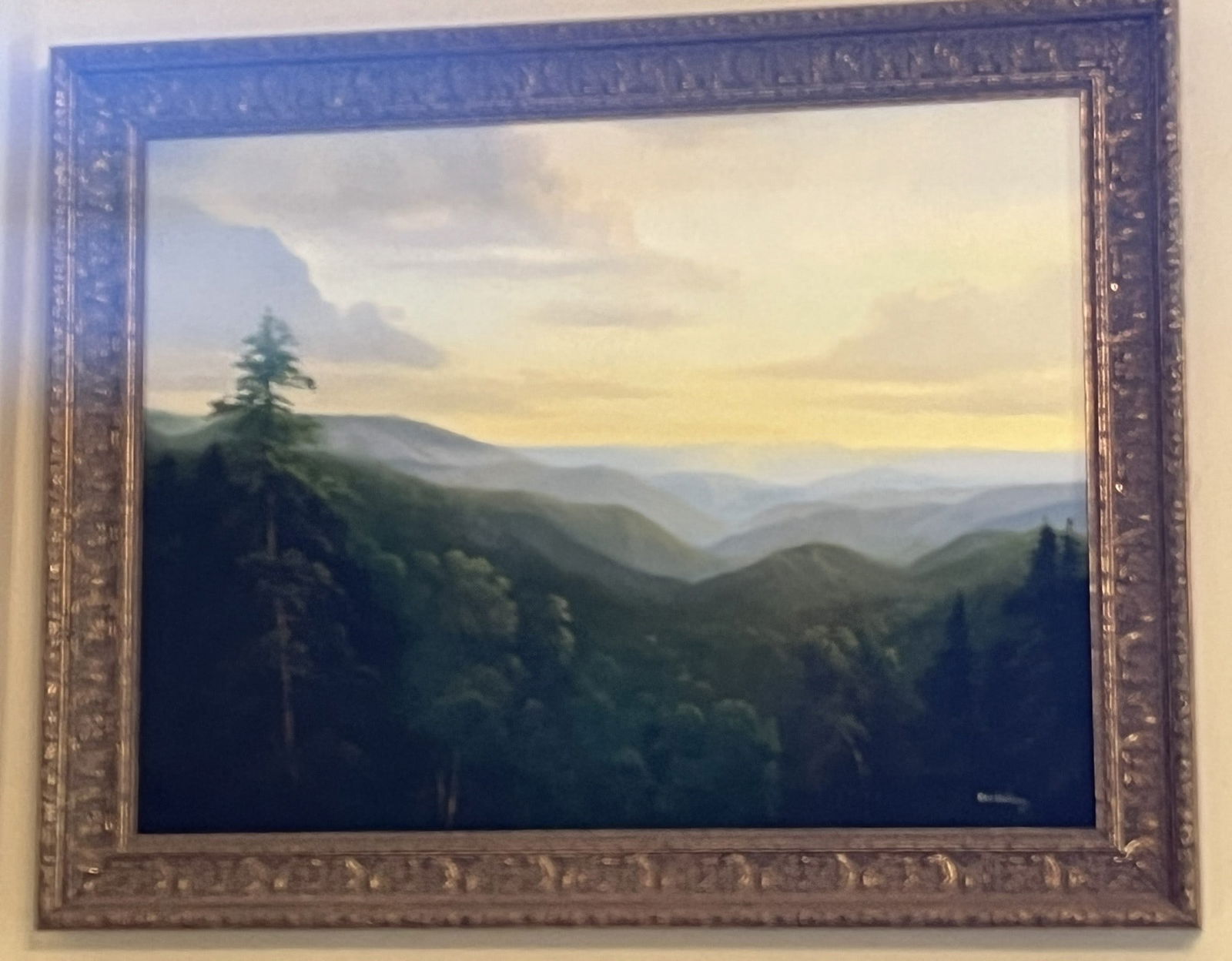 Framed Original Oil on Canvas by Ron Williams, Summer Mountainscape from Hillside (1 of 2)