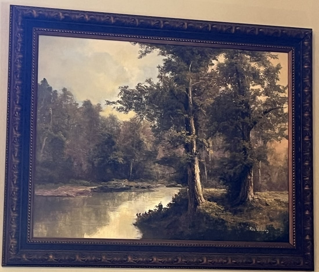 Framed Original Oil on Canvas by Ron Williams, Lazy Summer River Meandering through Woods: Framed Original Oil on Canvas by Ron Williams (Tennessee, 1947-2016), Lazy Summer River Meandering through Woods, Singed lower right, 49" x 39"